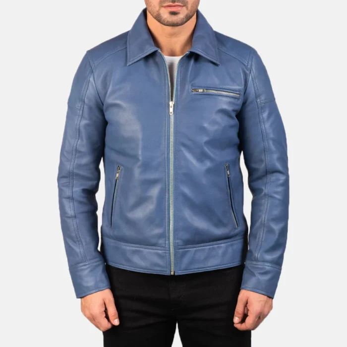 Brad Biker Blue Jacket - Semi-Aniline Edition - Image 3