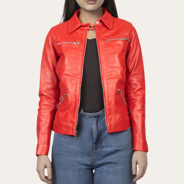 Emma Red Biker Jacket - Semi Aniline Edition - Image 1