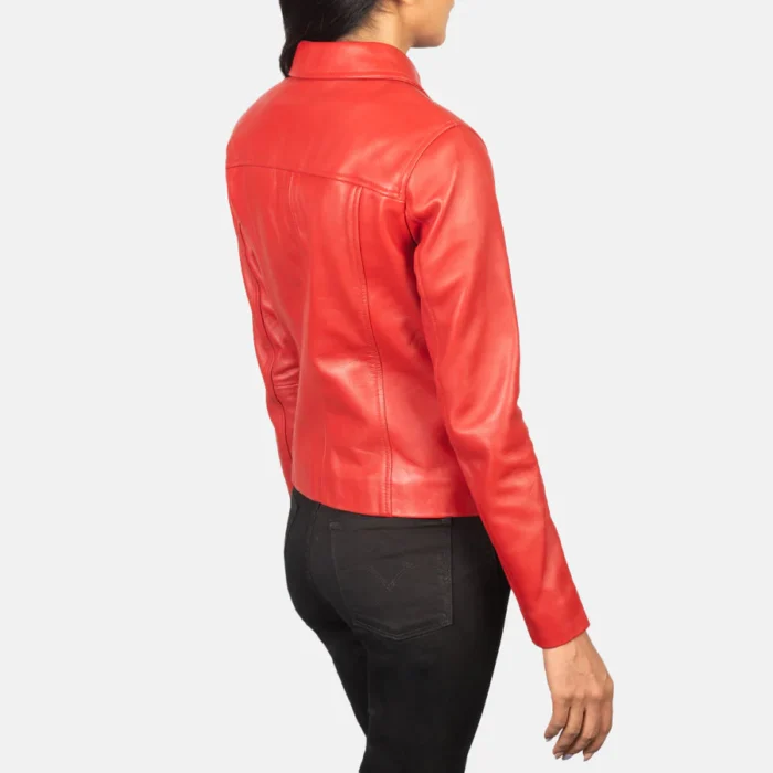 Emma Red Biker Jacket - Semi Aniline Edition - Image 2