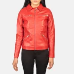 Emma Red Biker Jacket - Semi Aniline Edition - Image 3