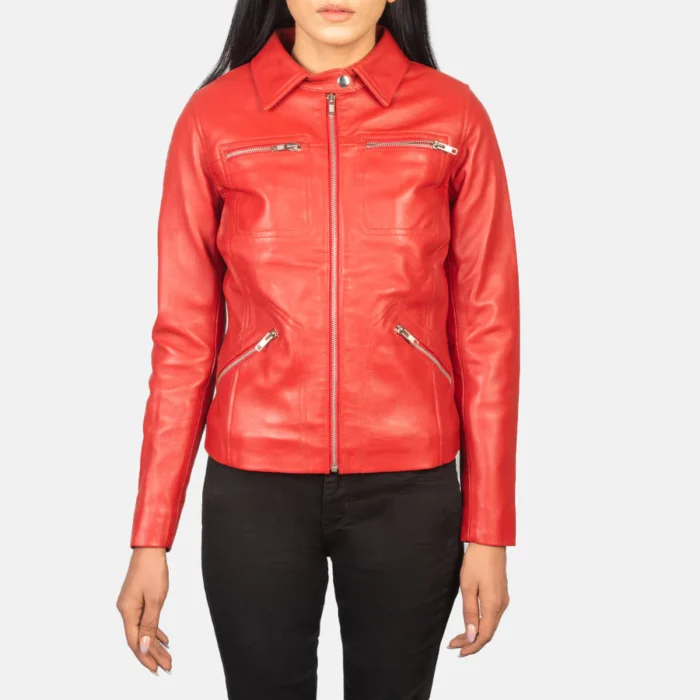 Emma Red Biker Jacket - Semi Aniline Edition - Image 3