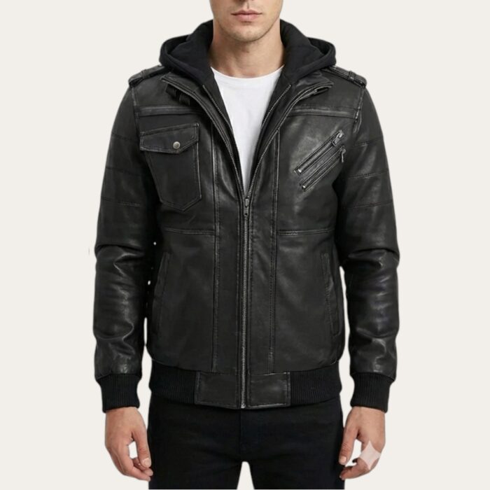 Baldwin Dark Grey Bomber Hooded Jacket - Image 1