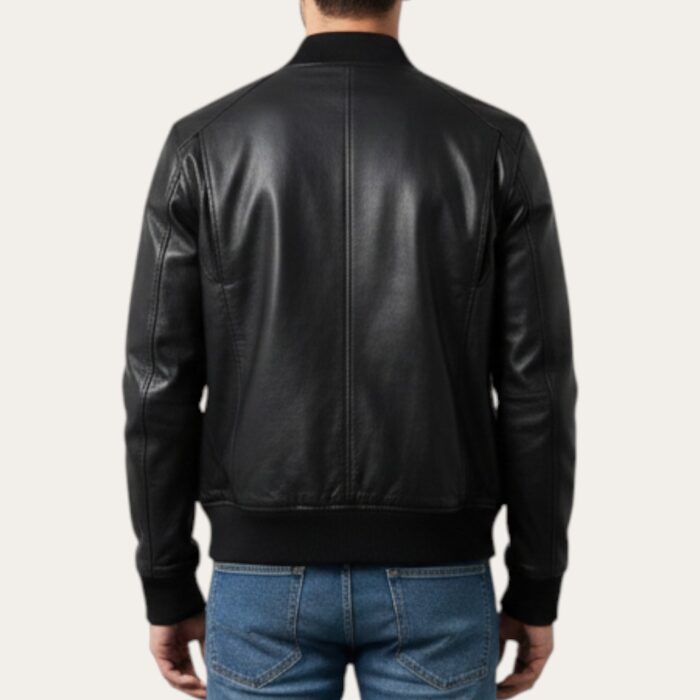 Reynolds Black Bomber Jacket - Semi aniline Edition - Image 2