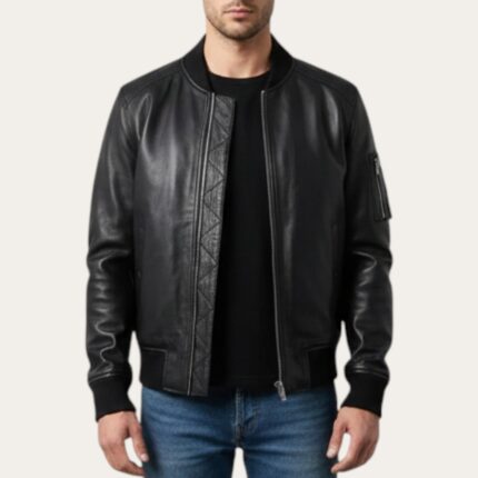 Reynolds Black Bomber Jacket - Semi aniline Edition
