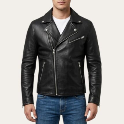 Angeles Black Biker Jacket - Semi Aniline Edition