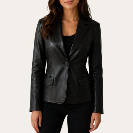 Charlotte Two-Button Black Leather Blazer – Aniline Edition