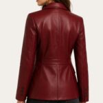 Charlotte Two-Button Burgundy Leather Blazer - Image 2