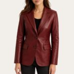 Charlotte Two-Button Burgundy Leather Blazer