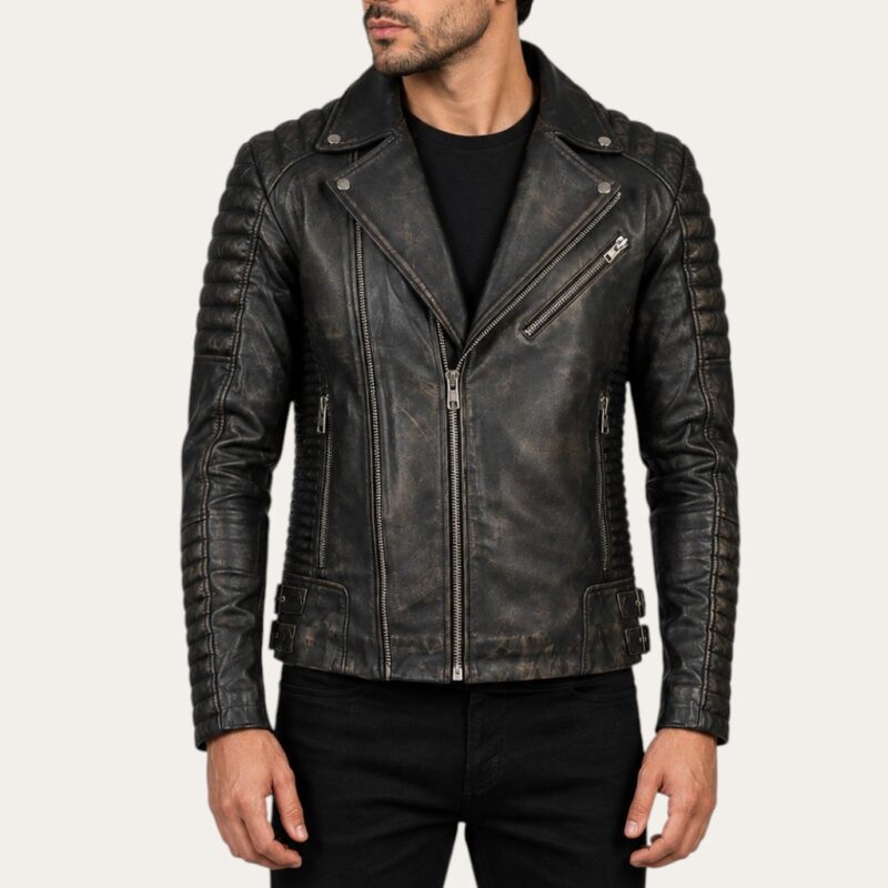 Fairfield Distressed Brown Biker Jacket Front Side