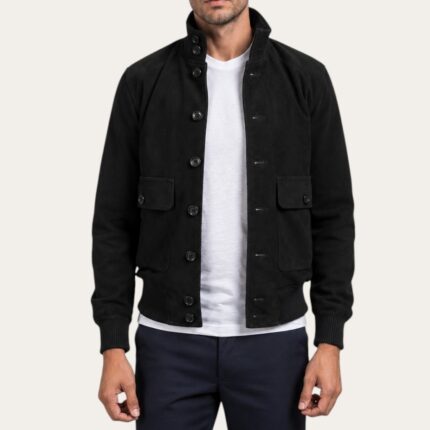 Hartford Black Bomber Jacket Front Side