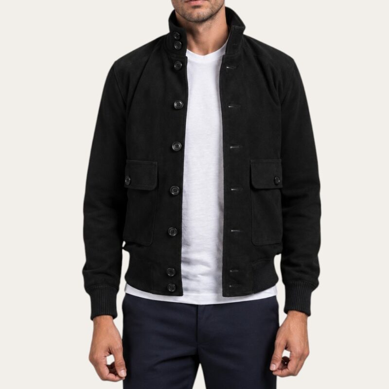 Hartford Black Bomber Jacket Front Side